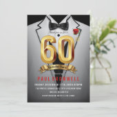 60. Geburtstag Tuxedo Einladung (Stehend Vorderseite)