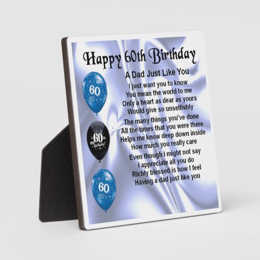 60. Geburtstag Vater Gedicht Plaque Fotoplatte (Vorderseite)