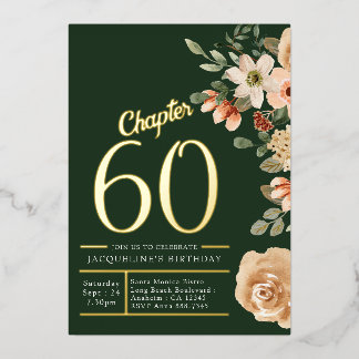 60. Geburtstag Vintag grünes Blumengold Folieneinladung