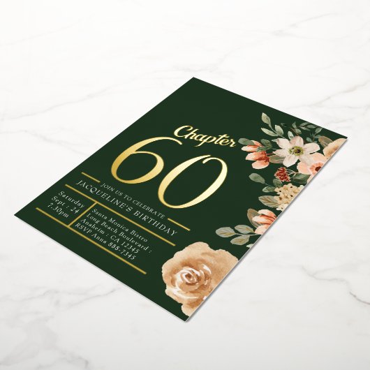 60. Geburtstag Vintag grünes Blumengold Folieneinladung (Gedreht)
