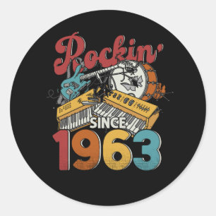 60. Geburtstag Vintage-Gitarre Rockt seit 1963 Gu Runder Aufkleber