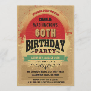 60. Geburtstag Vintage-Typografie Grunge Einladung