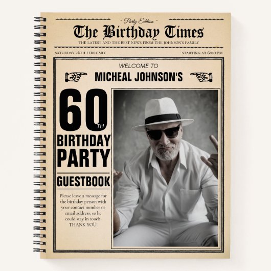 60. Geburtstag Vintage Zeitung Custom Gästebuch Notizblock (Vorderseite)