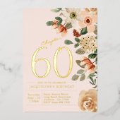 60. Geburtstag Vintager Blumenpeach Folieneinladung (Vorderseite)