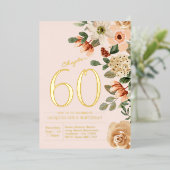 60. Geburtstag Vintager Blumenpeach Folieneinladung (Stehend vorne)