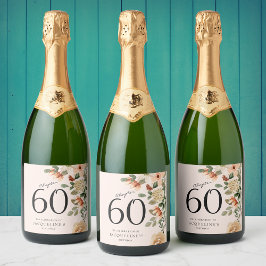 60. Geburtstag Vintages florales Sparkling Weineti Schaumweinetikett