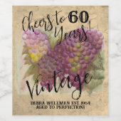 60. Geburtstag Vintages individualisierbares Weine Weinetikett (Einzelnes Label)