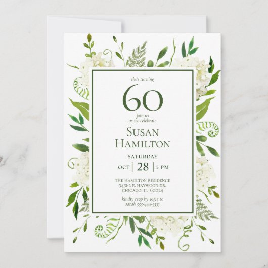 60. Geburtstag Weißer Hydrangeas Einladung (Vorderseite)