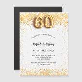 60. Geburtstag weißes Gold Konfetti Luxus Magneteinladung (Vorne/Hinten)