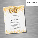 60. Geburtstag weißes Gold Konfetti Luxus Magneteinladung<br><div class="desc">Für eine elegante 60. Geburtstagsfeier. Ein schick weißer Hintergrund. Mit goldenen Konfetti dekoriert. Personalisieren und fügen Sie einen Namen und Party-Details hinzu. Der Name wird mit einem handgeschriebenen Stilskript geschrieben. Nummer 60 mit Schriftart im Ballonstil.</div>