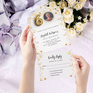 60. Geburtstag Weißgoldsterne Foto Party UAWG All In One Einladung