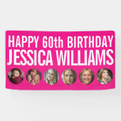 60. Geburtstag weißrosa sechs Foto Kreisen Banner (Horizontal)
