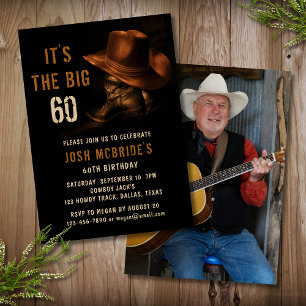 60. Geburtstag Western Cowboy Foto Hut & Stiefel Einladung