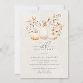 60. Geburtstag White Pumpkin Herbstlaubs Elegant Einladung (Vorderseite)
