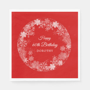 60. Geburtstag Winterwonderland Schneeflocke Rot Serviette