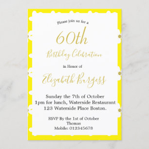 60. Geburtstag Yellow Simple Daisy Gold Milestone Einladung