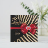 60. Geburtstag Zebra Red Bow & Diamonds Einladung (Stehend Vorderseite)