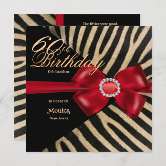 60. Geburtstag Zebra Red Bow & Diamonds Einladung