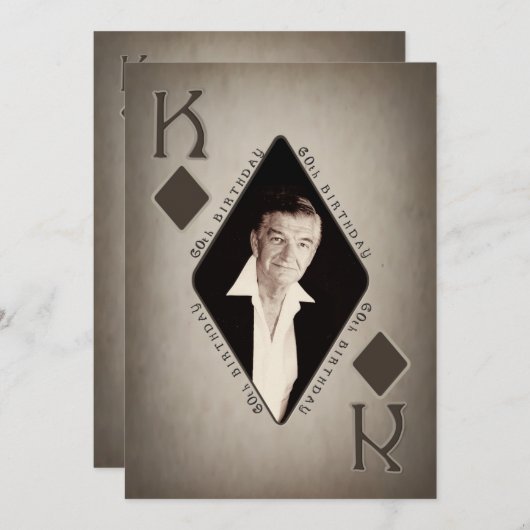 60. GEBURTSTAGERINVITATION - FOTO-POKER/KING EINLADUNG (Vorne/Hinten)