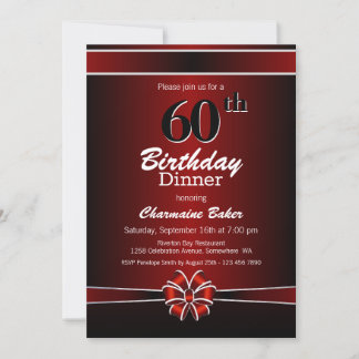 60. Geburtstags Abendessen Party Schwarz und Rot Einladung