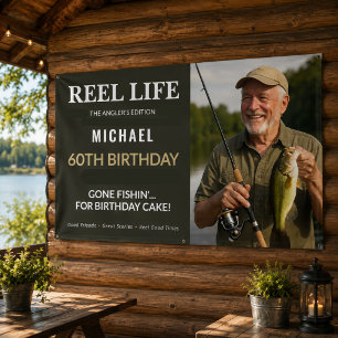 60. Geburtstags-Angelparty Reel Life Foto Banner