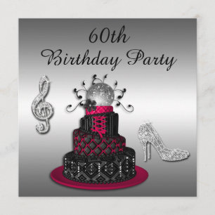 60. Geburtstags-Disco-Diva-Kuchen-und Schein-Heels Einladung