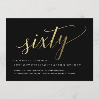 60. Geburtstags-Einladungen - formales Imitat-Gold Einladung