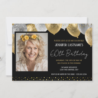 60. Geburtstags-Foto in Gold und Schwarz - Einladu Einladung