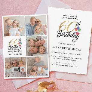 60. Geburtstags-Fotocollage Gold Schrift-Typografi Einladung