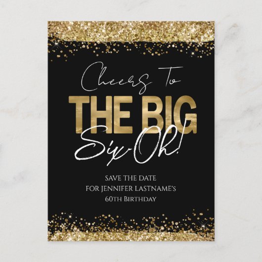 60. Geburtstags Gold Black Save the Date Postcard Postkarte (Vorderseite)