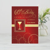 60. Geburtstags-Party Einladungen - festliches Rot (Stehend Vorderseite)