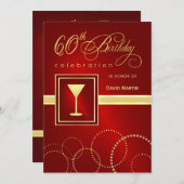 60. Geburtstags-Party Einladungen - festliches Rot (Vorne/Hinten)