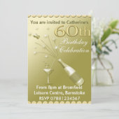 60. Geburtstags-Party Einladungen - Gold (Stehend Vorderseite)
