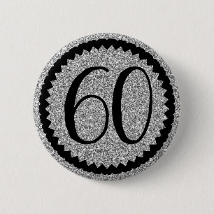 60. Geburtstags-Party-Silber-Glitzer-Klassiker Button