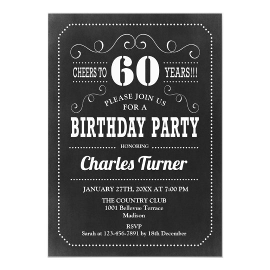 60. Geburtstags-Party - Tafel Schwarz-weiß Einladung | Zazzle.de