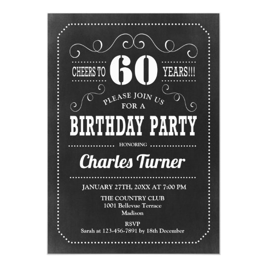 Einladungskarten Schwarz Weiß Party 60. Geburtstags-Party - Tafel Schwarz-weiß Einladung | Zazzle.de