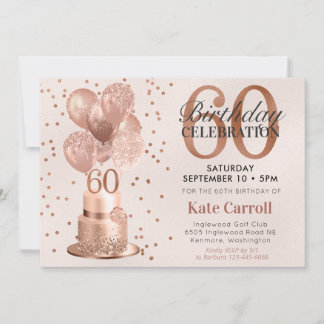 60. Geburtstags-Rose Gold Cake Einladung