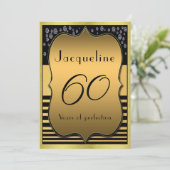 60. Geburtstags Schwarz-Gold-Party Einladung (Stehend Vorderseite)