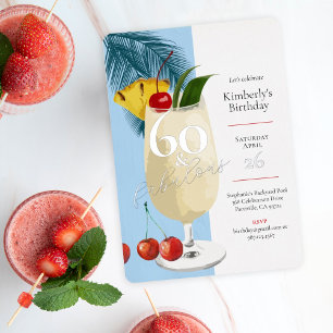 60. Geburtstags-Sommer-Blue-Cocktailparty Folieneinladung