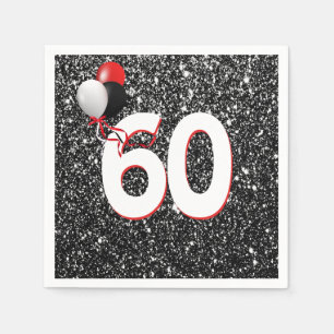60. Geburtstagsballons auf dem Schwarzen Glitzer N Serviette