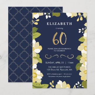60. Geburtstagseinladung, elegante Blume mit Gold Einladung