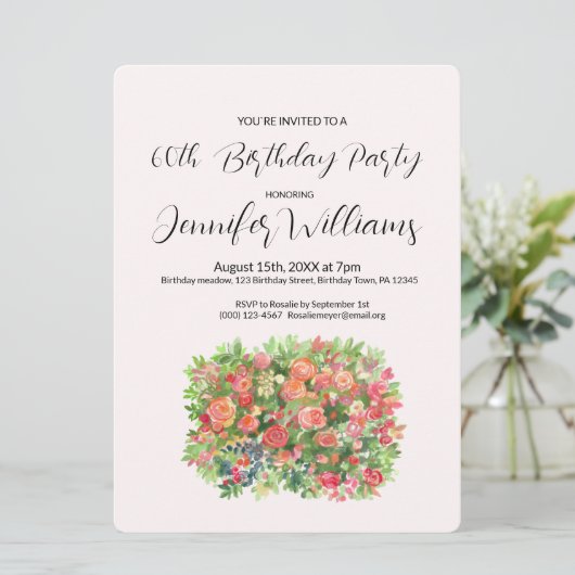 60. Geburtstagseinladung voller Rote Rosen Einladung (Stehend Vorderseite)