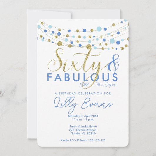 60. Geburtstagsfeier, Blau und Gold, Einladung (Vorderseite)