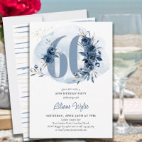 60. Geburtstagsfeier Coastal Blue Floral Nummer 60