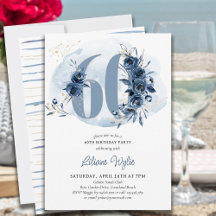 60. Geburtstagsfeier Coastal Blue Floral Nummer 60