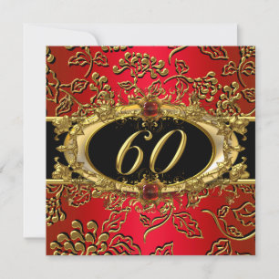 60. Geburtstagsfeier Damast Rot Gold Schwarz Einladung