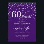 60. Geburtstagsfeier Einladung - Silber Lila<br><div class="desc">60. Geburtstagsfeier Einladung. Elegantes Design mit Imitaten Glitzer silber und lila. Feiert bis 60 Jahre! Nachricht,  wenn Sie weitere Anpassungen benötigen.</div>