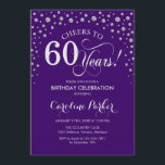 60. Geburtstagsfeier Einladung - Silber Lila<br><div class="desc">60. Geburtstagsfeier Einladung. Elegantes Design mit Imitaten Glitzer silber und lila. Feiert bis 60 Jahre! Nachricht,  wenn Sie weitere Anpassungen benötigen.</div>
