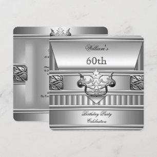 60. Geburtstagsfeier Elegant Herren Silber Metall  Einladung