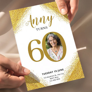 60. Geburtstagsfeier Elegantes goldenes Glitter-Fo Einladung